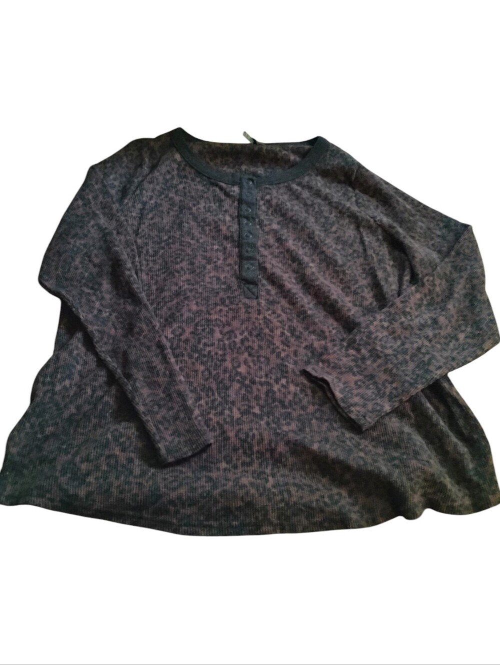 Long-Sleeve  Top Charcoal Leopard Print